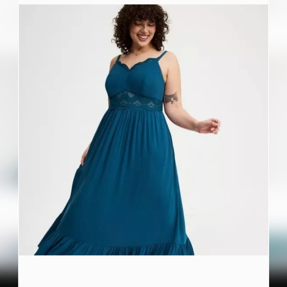 Torrid Teal Blue Lace Trim Maxi Dress 3X